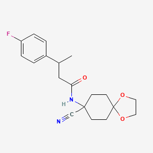 molecular formula C19H23FN2O3 B2563686 N-{8-cyano-1,4-dioxaspiro[4.5]decan-8-yl}-3-(4-fluorophenyl)butanamide CAS No. 1311744-24-7