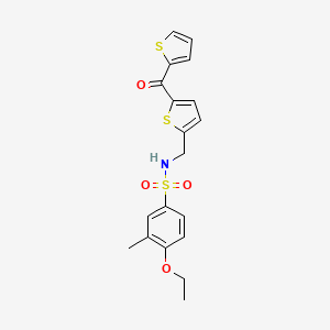 molecular formula C19H19NO4S3 B2563752 4-ethoxy-3-methyl-N-((5-(thiophene-2-carbonyl)thiophen-2-yl)methyl)benzenesulfonamide CAS No. 1421528-23-5