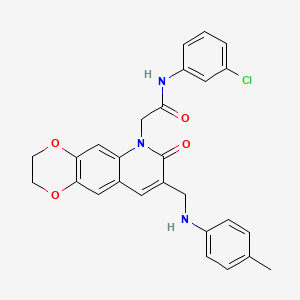 molecular formula C27H24ClN3O4 B2563770 N-(3-chlorophenyl)-2-(8-{[(4-methylphenyl)amino]methyl}-7-oxo-2H,3H,6H,7H-[1,4]dioxino[2,3-g]quinolin-6-yl)acetamide CAS No. 899994-14-0