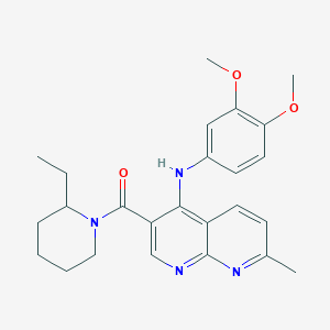 molecular formula C25H30N4O3 B2563787 N-(3,4-dimethoxyphenyl)-3-(2-ethylpiperidine-1-carbonyl)-7-methyl-1,8-naphthyridin-4-amine CAS No. 1251599-93-5