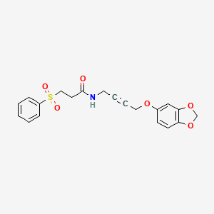 molecular formula C20H19NO6S B2563815 3-(BENZENESULFONYL)-N-[4-(2H-1,3-BENZODIOXOL-5-YLOXY)BUT-2-YN-1-YL]PROPANAMIDE CAS No. 1448078-30-5