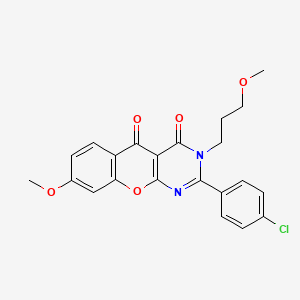 molecular formula C22H19ClN2O5 B2563839 2-(4-chlorophenyl)-8-methoxy-3-(3-methoxypropyl)-3H-chromeno[2,3-d]pyrimidine-4,5-dione CAS No. 896857-58-2