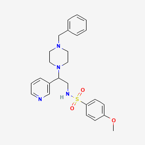 molecular formula C25H30N4O3S B2563843 N-(2-(4-benzylpiperazin-1-yl)-2-(pyridin-3-yl)ethyl)-4-methoxybenzenesulfonamide CAS No. 863558-71-8