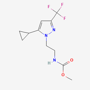 molecular formula C11H14F3N3O2 B2563983 methyl (2-(5-cyclopropyl-3-(trifluoromethyl)-1H-pyrazol-1-yl)ethyl)carbamate CAS No. 1796990-40-3