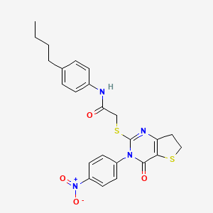 molecular formula C24H24N4O4S2 B2563997 N-(4-butylphenyl)-2-((3-(4-nitrophenyl)-4-oxo-3,4,6,7-tetrahydrothieno[3,2-d]pyrimidin-2-yl)thio)acetamide CAS No. 687568-74-7