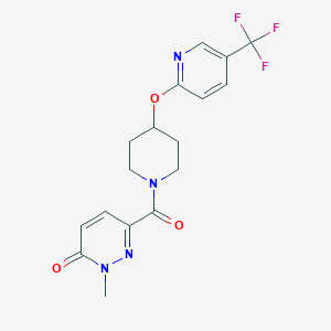 molecular formula C17H17F3N4O3 B2564013 2-methyl-6-(4-((5-(trifluoromethyl)pyridin-2-yl)oxy)piperidine-1-carbonyl)pyridazin-3(2H)-one CAS No. 1421491-91-9