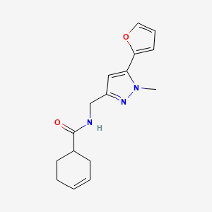 molecular formula C16H19N3O2 B2564046 N-{[5-(furan-2-yl)-1-methyl-1H-pyrazol-3-yl]methyl}cyclohex-3-ene-1-carboxamide CAS No. 1421500-34-6