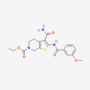 molecular formula C19H21N3O5S B2564066 ethyl 3-carbamoyl-2-(3-methoxybenzamido)-4,5-dihydrothieno[2,3-c]pyridine-6(7H)-carboxylate CAS No. 864925-65-5