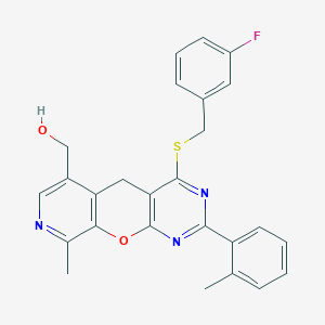 (7-{[(3-Fluorophenyl)methyl]sulfanyl}-14-methyl-5-(2-methylphenyl)-2-oxa-4,6,13-triazatricyclo[8.4.0.0^{3,8}]tetradeca-1(10),3(8),4,6,11,13-hexaen-11-yl)methanol