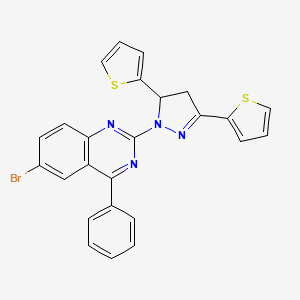 molecular formula C25H17BrN4S2 B2564080 6-bromo-2-(3,5-di(thiophen-2-yl)-4,5-dihydro-1H-pyrazol-1-yl)-4-phenylquinazoline CAS No. 799831-31-5