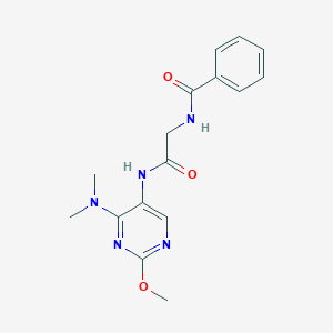 molecular formula C16H19N5O3 B2564083 N-(2-((4-(dimethylamino)-2-methoxypyrimidin-5-yl)amino)-2-oxoethyl)benzamide CAS No. 1797224-75-9