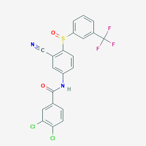 molecular formula C21H11Cl2F3N2O2S B2564084 3,4-dichloro-N-(3-cyano-4-{[3-(trifluoromethyl)phenyl]sulfinyl}phenyl)benzenecarboxamide CAS No. 477709-97-0