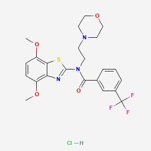 molecular formula C23H25ClF3N3O4S B2564095 N-(4,7-DIMETHOXY-1,3-BENZOTHIAZOL-2-YL)-N-[2-(MORPHOLIN-4-YL)ETHYL]-3-(TRIFLUOROMETHYL)BENZAMIDE HYDROCHLORIDE CAS No. 1215798-14-3