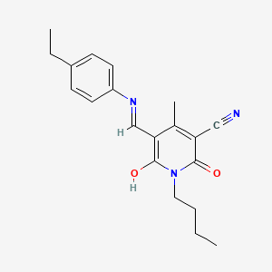 molecular formula C20H23N3O2 B2564104 (5Z)-1-butyl-5-{[(4-ethylphenyl)amino]methylidene}-4-methyl-2,6-dioxo-1,2,5,6-tetrahydropyridine-3-carbonitrile CAS No. 882137-32-8