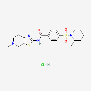 molecular formula C20H27ClN4O3S2 B2564133 N-(5-methyl-4,5,6,7-tetrahydrothiazolo[5,4-c]pyridin-2-yl)-4-((2-methylpiperidin-1-yl)sulfonyl)benzamide hydrochloride CAS No. 1330371-08-8