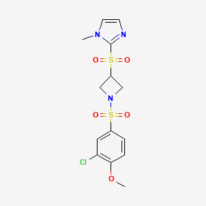 molecular formula C14H16ClN3O5S2 B2564141 2-((1-((3-氯-4-甲氧基苯基)磺酰基)氮杂环丁-3-基)磺酰基)-1-甲基-1H-咪唑 CAS No. 2320668-03-7