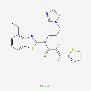 molecular formula C22H23ClN4OS2 B2564142 (E)-N-(3-(1H-咪唑-1-基)丙基)-N-(4-乙基苯并[d]噻唑-2-基)-3-(噻吩-2-基)丙烯酰胺盐酸盐 CAS No. 1217248-32-2