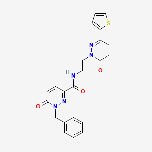 molecular formula C22H19N5O3S B2564149 1-benzyl-6-oxo-N-(2-(6-oxo-3-(thiophen-2-yl)pyridazin-1(6H)-yl)ethyl)-1,6-dihydropyridazine-3-carboxamide CAS No. 1219914-87-0