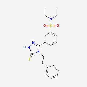 molecular formula C20H24N4O2S2 B2564155 N,N-Diethyl-3-(5-mercapto-4-phenethyl-4H-[1,2,4]triazol-3-yl)-benzenesulfonamide CAS No. 380436-84-0
