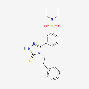 molecular formula C20H24N4O2S2 B2564155 N,N-diethyl-3-[4-(2-phenylethyl)-5-sulfanyl-4H-1,2,4-triazol-3-yl]benzene-1-sulfonamide CAS No. 380436-84-0