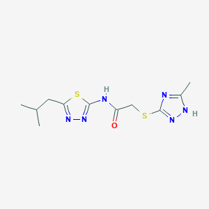 molecular formula C11H16N6OS2 B2564157 N-(5-isobutyl-1,3,4-thiadiazol-2-yl)-2-((5-methyl-4H-1,2,4-triazol-3-yl)thio)acetamide CAS No. 685121-68-0