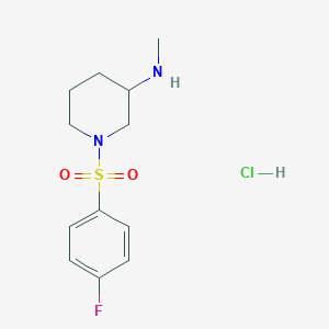molecular formula C12H18ClFN2O2S B2564173 1-((4-Fluorophenyl)sulfonyl)-N-methylpiperidin-3-amine hydrochloride CAS No. 1353972-68-5