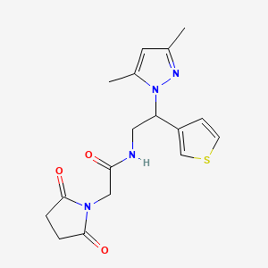 molecular formula C17H20N4O3S B2564183 N-(2-(3,5-二甲基-1H-吡唑-1-基)-2-(噻吩-3-基)乙基)-2-(2,5-二氧代吡咯烷-1-基)乙酰胺 CAS No. 2034346-85-3