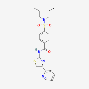 molecular formula C21H24N4O3S2 B2564184 4-(dipropylsulfamoyl)-N-[4-(pyridin-2-yl)-1,3-thiazol-2-yl]benzamide CAS No. 361479-21-2