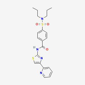 molecular formula C21H24N4O3S2 B2564184 4-(dipropylsulfamoyl)-N-(4-pyridin-2-yl-1,3-thiazol-2-yl)benzamide CAS No. 361479-21-2
