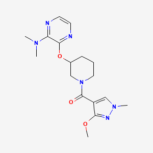 molecular formula C17H24N6O3 B2564195 (3-((3-(dimethylamino)pyrazin-2-yl)oxy)piperidin-1-yl)(3-methoxy-1-methyl-1H-pyrazol-4-yl)methanone CAS No. 2034438-94-1