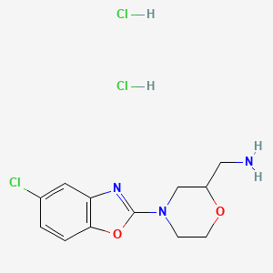 molecular formula C12H16Cl3N3O2 B2564221 {[4-(5-Chloro-1,3-benzoxazol-2-yl)-2-morpholinyl]methyl}amine dihydrochloride CAS No. 1609407-48-8