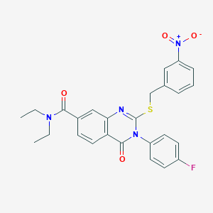 molecular formula C26H23FN4O4S B2564233 N,N-diethyl-3-(4-fluorophenyl)-2-((3-nitrobenzyl)thio)-4-oxo-3,4-dihydroquinazoline-7-carboxamide CAS No. 1115368-26-7