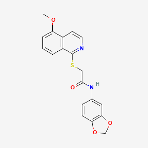 molecular formula C19H16N2O4S B2564235 N-(benzo[d][1,3]dioxol-5-yl)-2-((5-methoxyisoquinolin-1-yl)thio)acetamide CAS No. 1203275-87-9