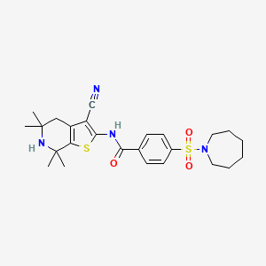 molecular formula C25H32N4O3S2 B2564236 4-(氮杂环-1-基磺酰基)-N-(3-氰基-5,5,7,7-四甲基-4,6-二氢噻吩并[2,3-c]吡啶-2-基)苯甲酰胺 CAS No. 681439-05-4
