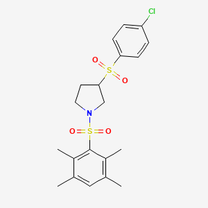 molecular formula C20H24ClNO4S2 B2564242 3-((4-Chlorophenyl)sulfonyl)-1-((2,3,5,6-tetramethylphenyl)sulfonyl)pyrrolidine CAS No. 1448135-11-2