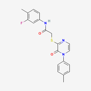 molecular formula C20H18FN3O2S B2564246 N-(3-氟-4-甲基苯基)-2-((3-氧代-4-(对甲苯基)-3,4-二氢吡嗪-2-基)硫代)乙酰胺 CAS No. 941935-39-3