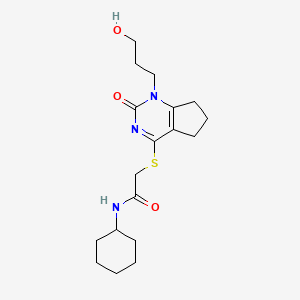 N-cyclohexyl-2-((1-(3-hydroxypropyl)-2-oxo-2,5,6,7-tetrahydro-1H-cyclopenta[d]pyrimidin-4-yl)thio)acetamide