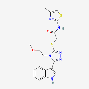 molecular formula C19H20N6O2S2 B2564292 2-((5-(1H-indol-3-yl)-4-(2-methoxyethyl)-4H-1,2,4-triazol-3-yl)thio)-N-(4-methylthiazol-2-yl)acetamide CAS No. 852145-07-4