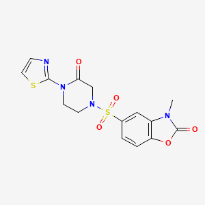 molecular formula C15H14N4O5S2 B2564295 3-methyl-5-((3-oxo-4-(thiazol-2-yl)piperazin-1-yl)sulfonyl)benzo[d]oxazol-2(3H)-one CAS No. 2309311-29-1