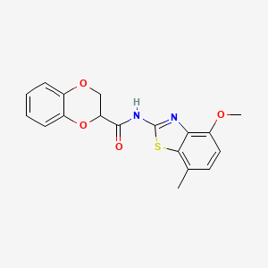 molecular formula C18H16N2O4S B2564296 N-(4-methoxy-7-methylbenzo[d]thiazol-2-yl)-2,3-dihydrobenzo[b][1,4]dioxine-2-carboxamide CAS No. 897759-72-7