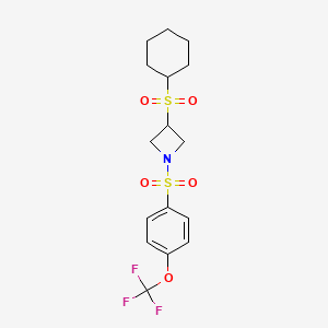 molecular formula C16H20F3NO5S2 B2564309 3-(环己基磺酰基)-1-((4-(三氟甲氧基)苯基)磺酰基)氮杂环丁烷 CAS No. 1448054-96-3