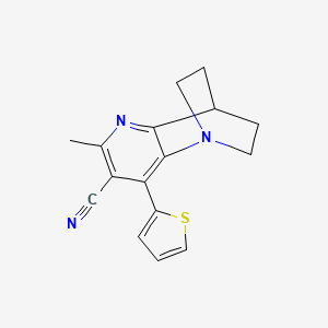 molecular formula C16H15N3S B2564310 5-甲基-3-(2-噻吩基)-1,6-二氮杂三环[6.2.2.0~2,7~]十二-2(7),3,5-三烯-4-腈 CAS No. 860784-23-2