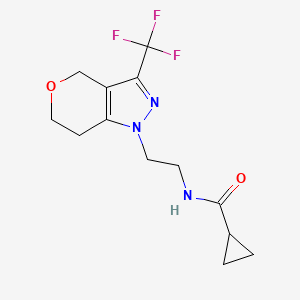 molecular formula C13H16F3N3O2 B2564311 N-(2-(3-(trifluoromethyl)-6,7-dihydropyrano[4,3-c]pyrazol-1(4H)-yl)ethyl)cyclopropanecarboxamide CAS No. 1797978-69-8