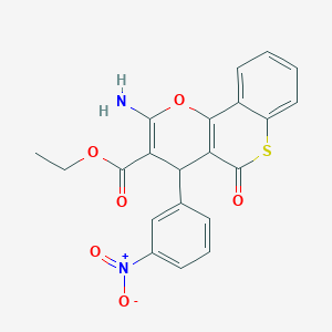 molecular formula C21H16N2O6S B2564324 ethyl 2-amino-4-(3-nitrophenyl)-5-oxo-4H,5H-thiochromeno[4,3-b]pyran-3-carboxylate CAS No. 939889-05-1