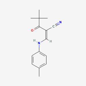 molecular formula C15H18N2O B2564329 2-(2,2-二甲基丙酰)-3-((4-甲苯基)氨基)丙-2-烯腈 CAS No. 1025168-23-3