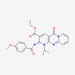 molecular formula C25H24N4O5 B2564335 ethyl 6-(4-methoxybenzoyl)imino-2-oxo-7-propan-2-yl-1,7,9-triazatricyclo[8.4.0.03,8]tetradeca-3(8),4,9,11,13-pentaene-5-carboxylate CAS No. 534566-90-0