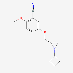 molecular formula C15H18N2O2 B2564336 5-[(1-Cyclobutylaziridin-2-yl)methoxy]-2-methoxybenzonitrile CAS No. 2411241-18-2