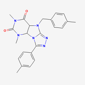 molecular formula C23H22N6O2 B2564374 5,7-dimethyl-3-(4-methylphenyl)-9-[(4-methylphenyl)methyl]-5H,6H,7H,8H,9H-[1,2,4]triazolo[3,4-h]purine-6,8-dione CAS No. 921883-77-4