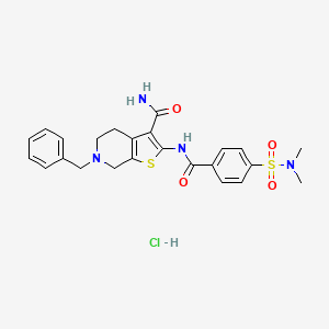 molecular formula C24H27ClN4O4S2 B2564376 6-benzyl-2-(4-(N,N-dimethylsulfamoyl)benzamido)-4,5,6,7-tetrahydrothieno[2,3-c]pyridine-3-carboxamide hydrochloride CAS No. 1216962-03-6