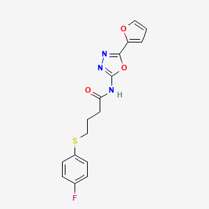 molecular formula C16H14FN3O3S B2564378 4-((4-氟苯基)硫代)-N-(5-(呋喃-2-基)-1,3,4-恶二唑-2-基)丁酰胺 CAS No. 942003-28-3
